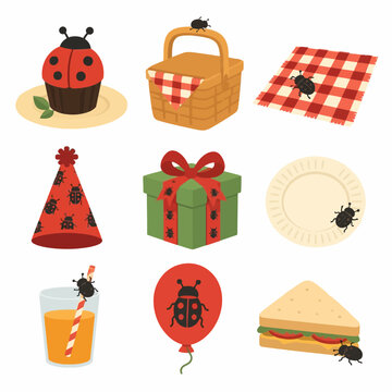Vector set of a young girl in various activities: running, praying at a statue, picking leaves, walking, crawling in a tunnel, hugging a teddy bear, and spinning. Character poses.