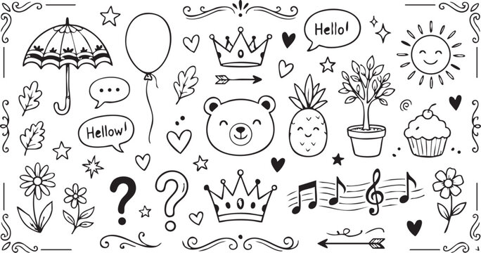 set of hand drawn easter elements
