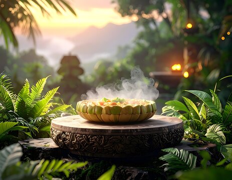 Steaming food in a natural setting.