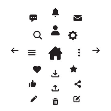 Essential UI web navigation icons set with wide horizontal minimalist glyph layout.