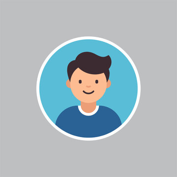 Smiling young man in blue shirt, flat cartoon character portrait