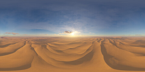 Naklejka premium Panoramic Desert Sand Dunes at Sunrise With Golden Light 3D Rendering Landscape