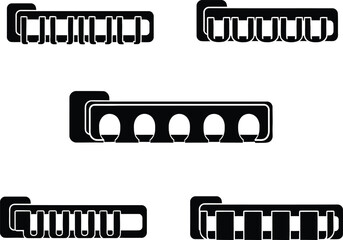 Fototapeta premium Five black silhouettes of speed rail bottle organizers for professional bar setups