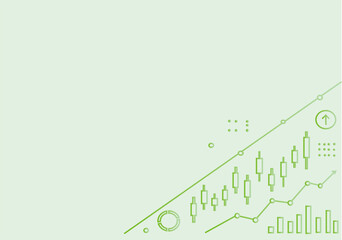 Obraz premium Modern Stock Market Trading Infographic light green Background with Candlestick Chart and Financial Growth Line