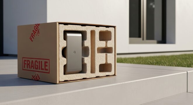 Securely packaged electronics within molded pulp inserts inside a cardboard shipping box