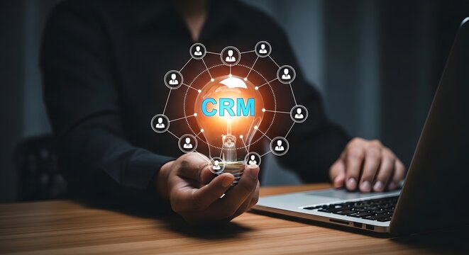 Crm system concept customer relationship management with networked user icons