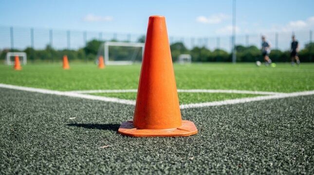 Bright Orange Sports Training Cone on Field