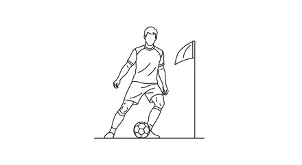 Soccer Player Kicking Ball Near Corner Flag - Minimalist Line Art © Arjuno