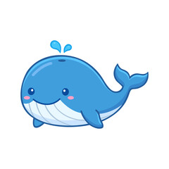 Obraz premium Cheerful Blue Whale Sticker with Water Spout Illustration