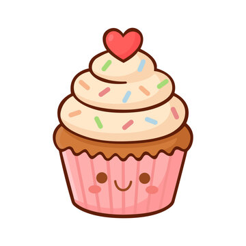 Adorable Kawaii Cupcake Sticker with Heart Topper