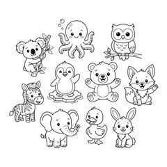 Obraz premium Cute Baby Animal Outlines Set for Coloring Book and Kids Education