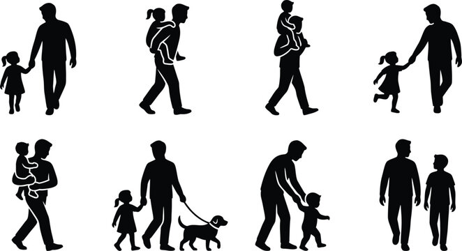 Dad Holding Baby Silhouette Vector Icon for Fatherhood and Parenting. Farher's Day