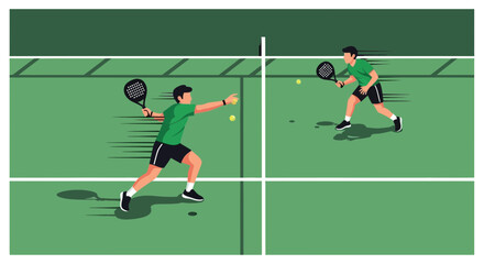 Fototapeta premium Dynamic Paddleball Players Engaging in Competitive Sports Activities on Court