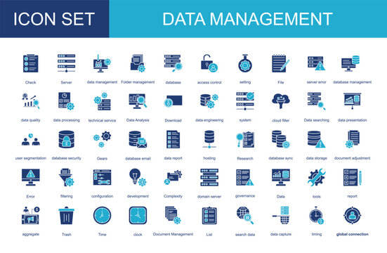 data management icon collection set. with Check,Server,data management,Folder management,database,access control,setting