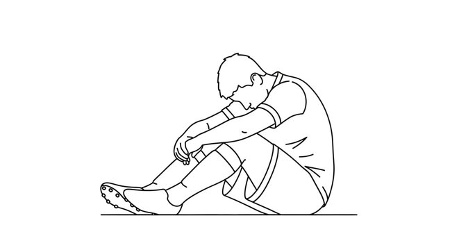 Sad Athlete Sitting Down, Head Down, Feeling Defeated