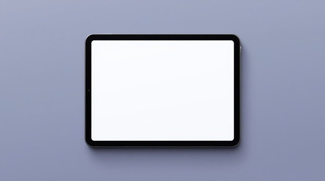 Blank tablet mockup on flat lavender background with soft shadow and clean interface
