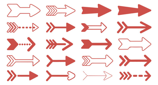 Selection of diverse arrow icons featuring feathered tails and unique directional designs.