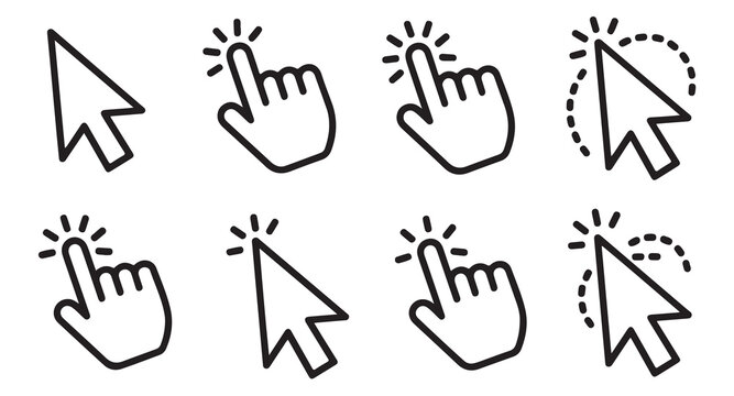 Set of cursor icons pointer hand and selection tool graphics vector illustrations.