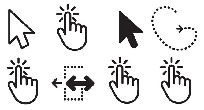 Diverse mouse cursor and hand pointer icons for web user interface and interaction design.