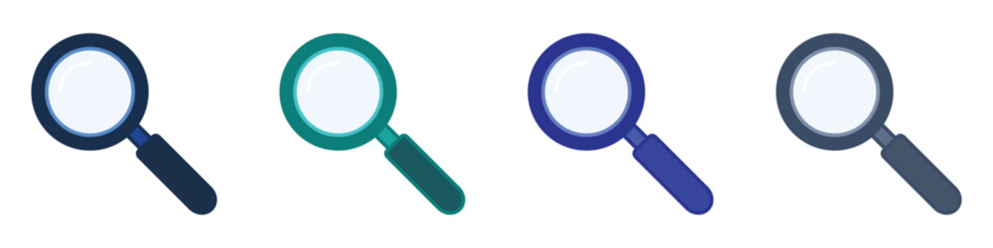 Set of colorful magnifying glass icons for search and discovery concept