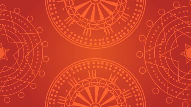 Abstract red background video with dynamic looping traditional mandala patterns ideal for cultural or spiritual themes.