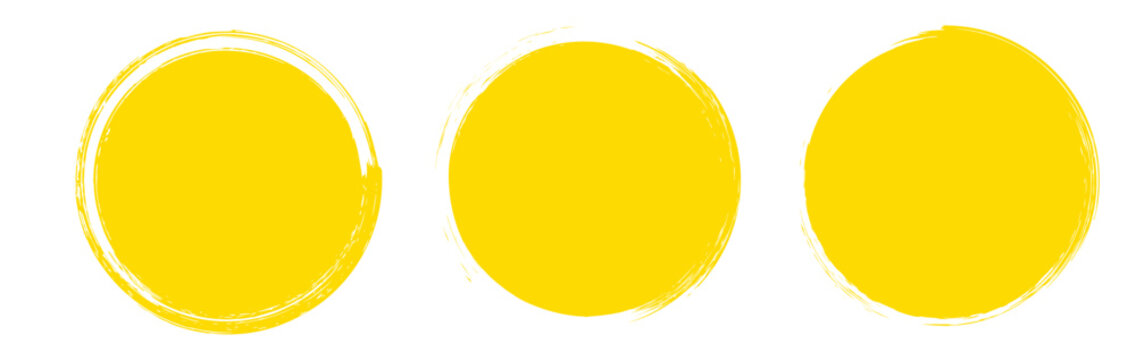 Circle grunge stamp set. Round vector isolated on white background. Yellow stamp vector. Collection for grunge badge, seal, ink and stamp design template. Round grunge hand drawn circle shape, vector