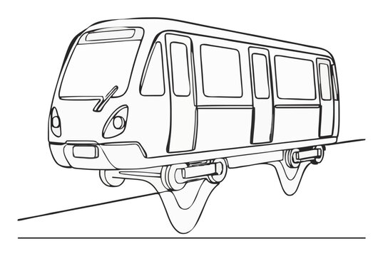 Subway train side view minimalist line art. Generative AI