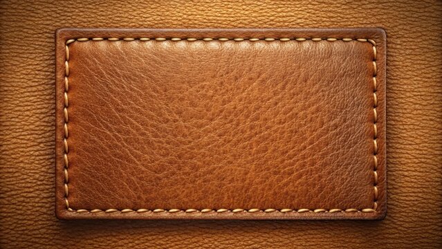 Rectangular brown leather patch with visible stitching around the edges
