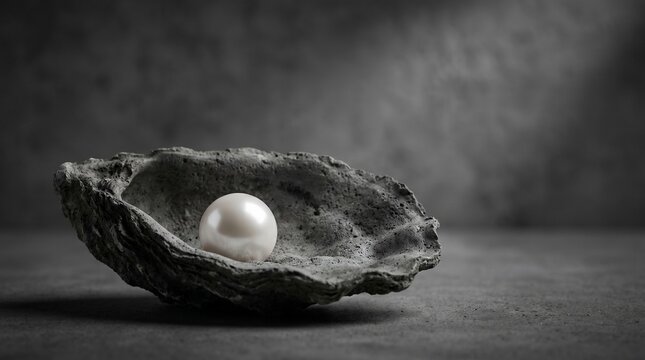 White pearl inside open oyster shell