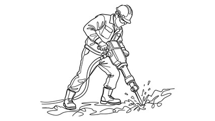 Obraz premium Man using jackhammer on construction site.