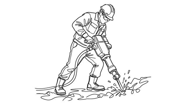 Man using jackhammer on construction site.