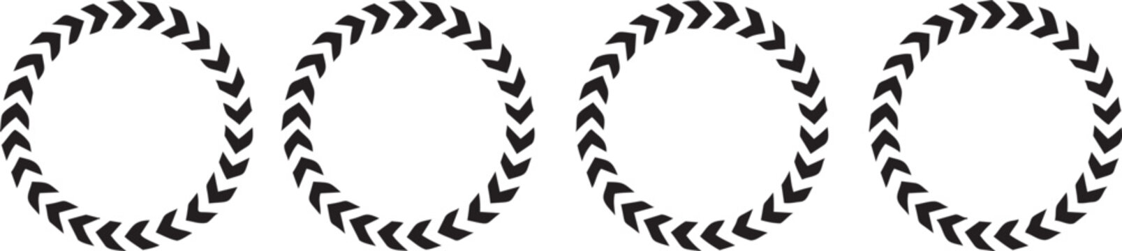 Set of four circular arrow patterns black chevron chevron borders for design elements isolated on white background