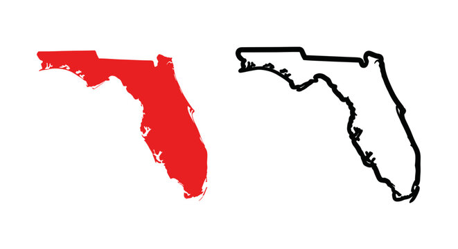 Florida Map Outline Red and Black Isolated White Background