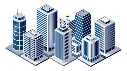 isometric modern grey blue office buildings city skyline vector illustration © Badrul Ay