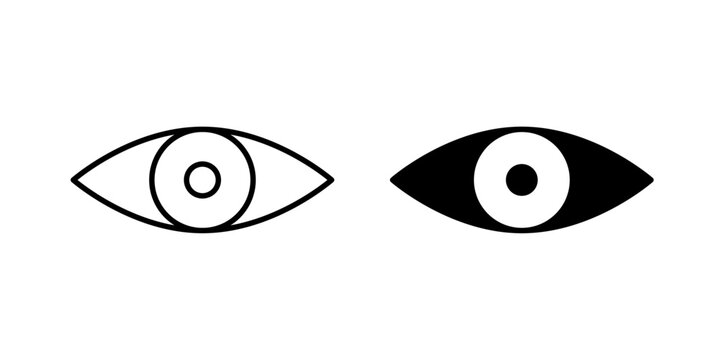 Eye icon in outline and solid style, isolated on white background. Perfect for content visibility, password reveal, and preview features in mobile and web design.