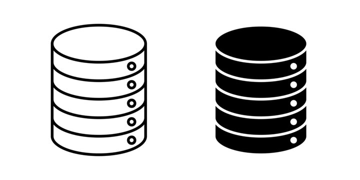 Database icon in outline and solid style, isolated on white background. Perfect for data storage, server management, and backend infrastructure features in mobile and web design.