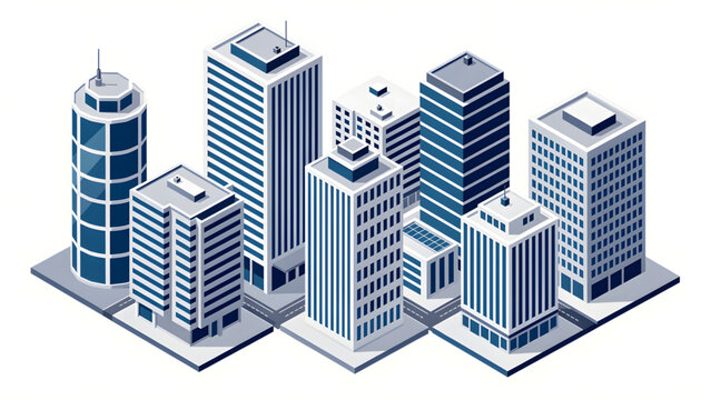 isometric modern grey blue office buildings city skyline vector illustration