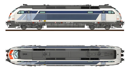 modern white and gray electric locomotive top and side views detailed illustration © Fariz Gj