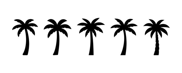 Fototapeta premium Set of palm tree silhouettes isolated on white background