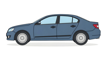Obraz premium side view blue sedan car vehicle illustration simple design wheels windows