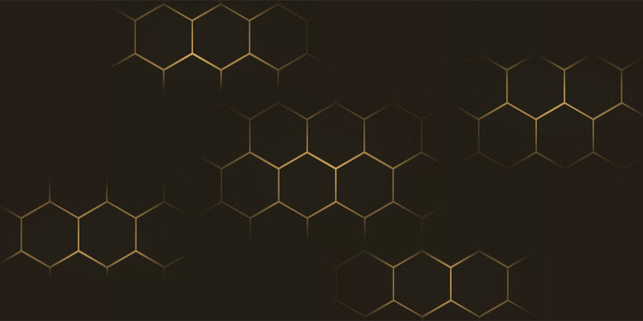 Hexagon technology black dan berwarna emas honeycomb abstract background.  Eps10
