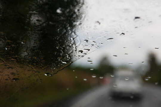 Car windscreen in the rain 