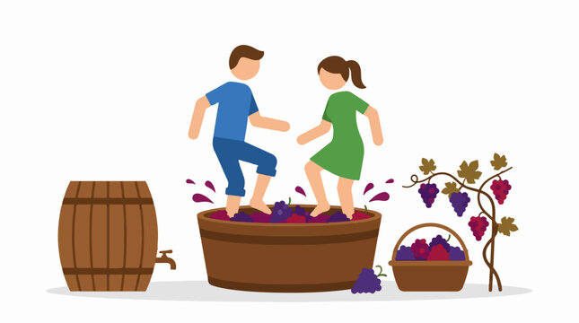 Traditional grape stomping for wine production
