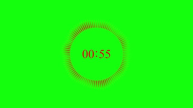 Animated countdown timer from 60 to 0 with red numbers and circular graphic
