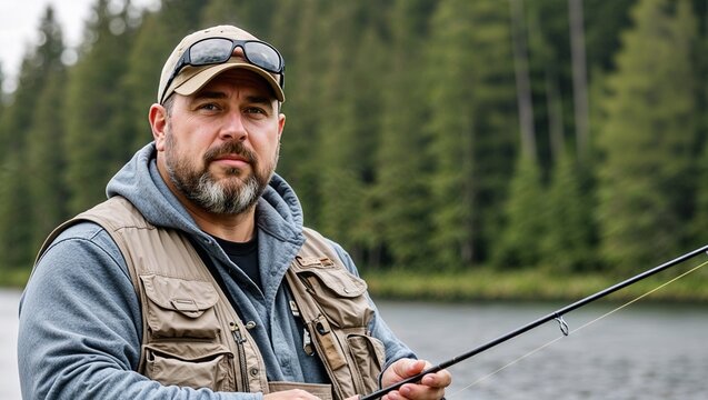 Outdoor Fishing Portrait Of Mature Man
