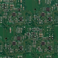 Fototapeta premium Detailed Close-Up of a Green Circuit Board with Electronic Components.