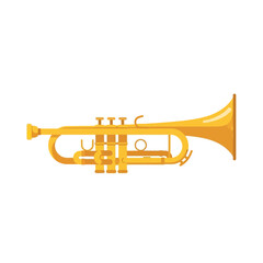 Fototapeta premium A golden trumpet with three valves and a flared bell is depicted in a side profile.