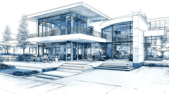 Architectural blueprint of modern building isolated on transparent background construction design concept detailed structure layout for development projects
