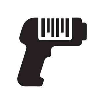Black icon of a barcode scanner on white background