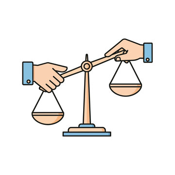Two hands hold a balance scale, one hand on each side, symbolizing fairness and justice.